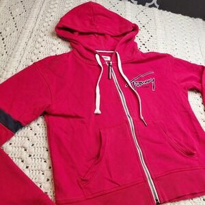 TOMMY JEANS Womens XS Red Hoodie Zip Up Jacket Y2K Logo Colorblock Sold Out